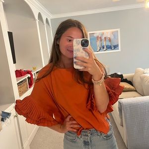 ORANGE RUFFLE SLEEVE TEE SHIRT